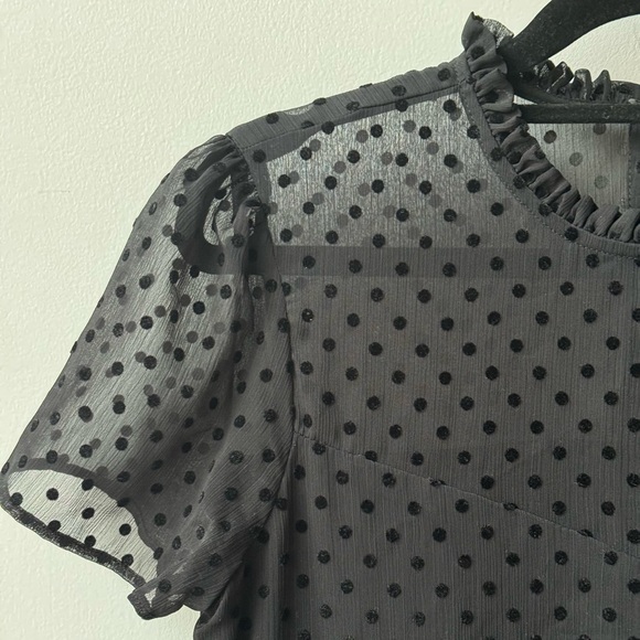 Zara Black Polka Dot Semi-Sheer Ruffled Midi Dresss - Picture 2 of 4